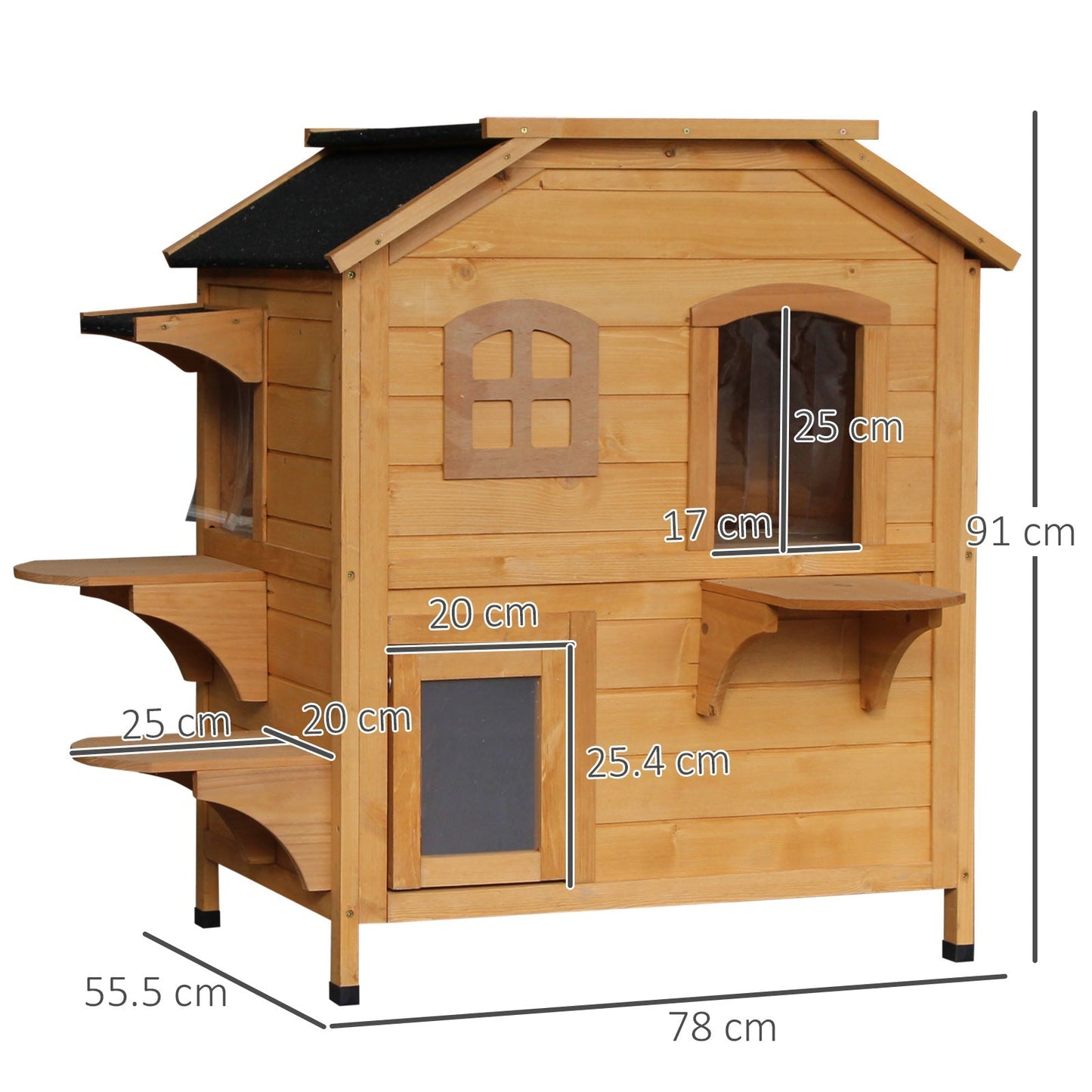 American Dream 91cm Cat House Fir Wood Natural by Pawhut