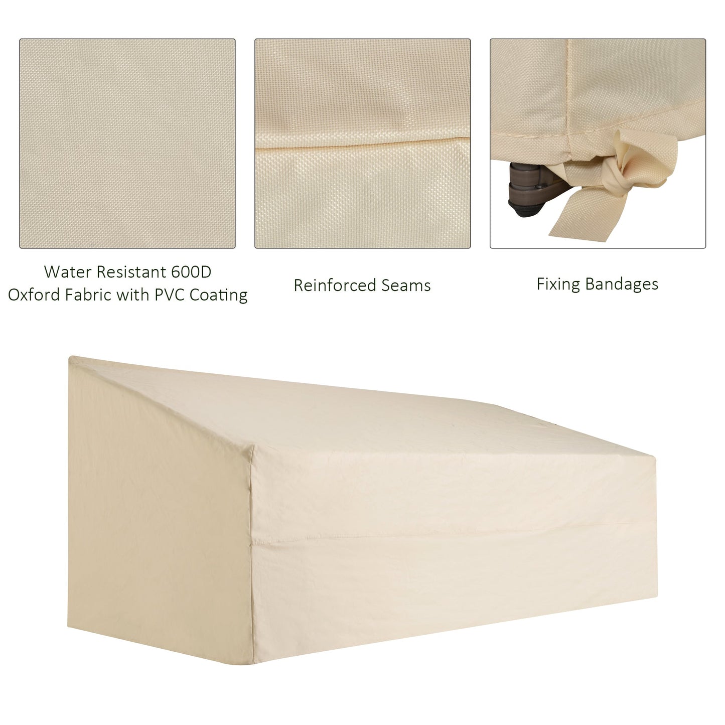 600D Oxford Cloth Furniture Cover 3 Seat Sofa Protector Large Garden Patio Outdoor Waterproof Beige 218x111x63-101cm