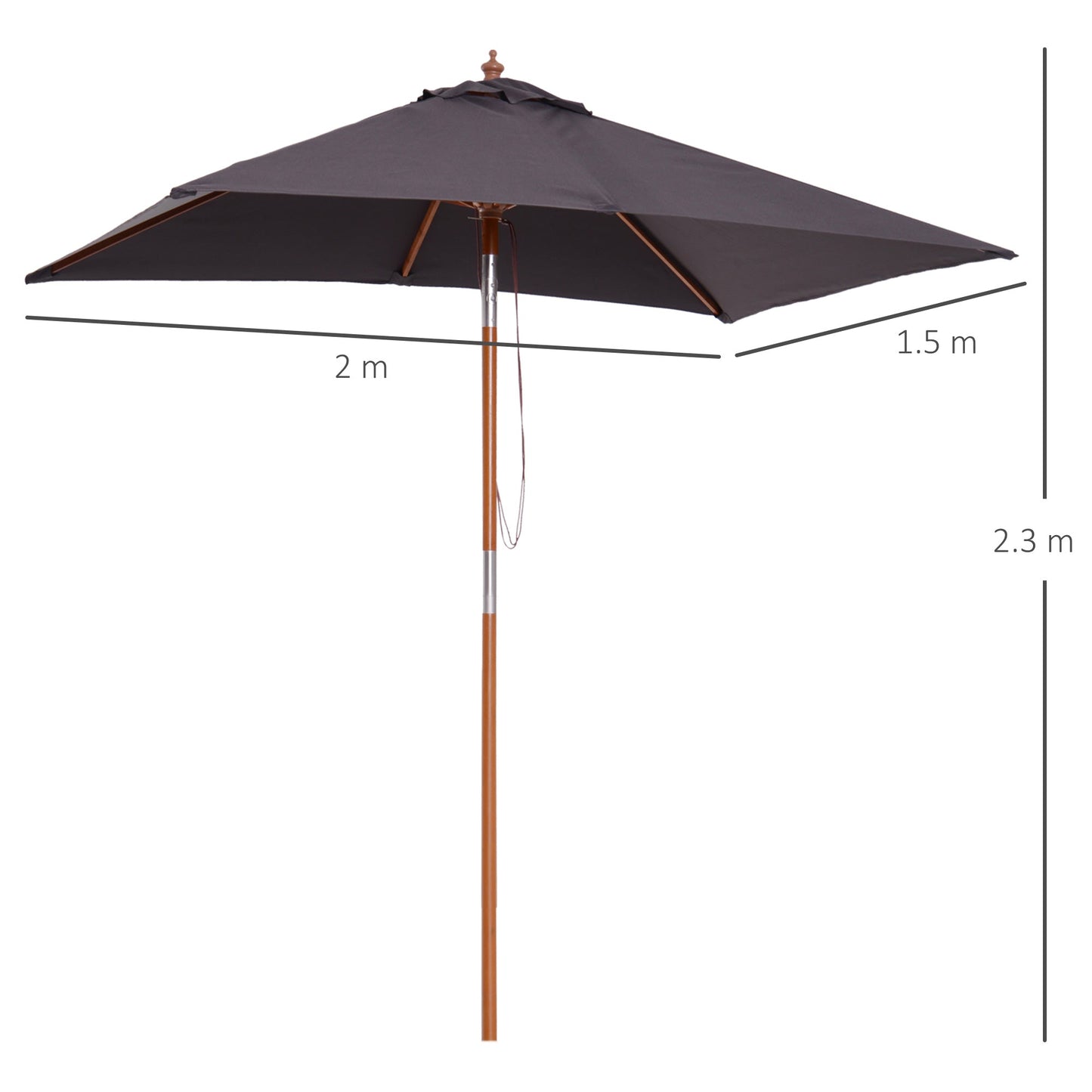 Outsunny 2M X 1.5M Garden Parasol Umbrella With Tilting Sunshade Canopy