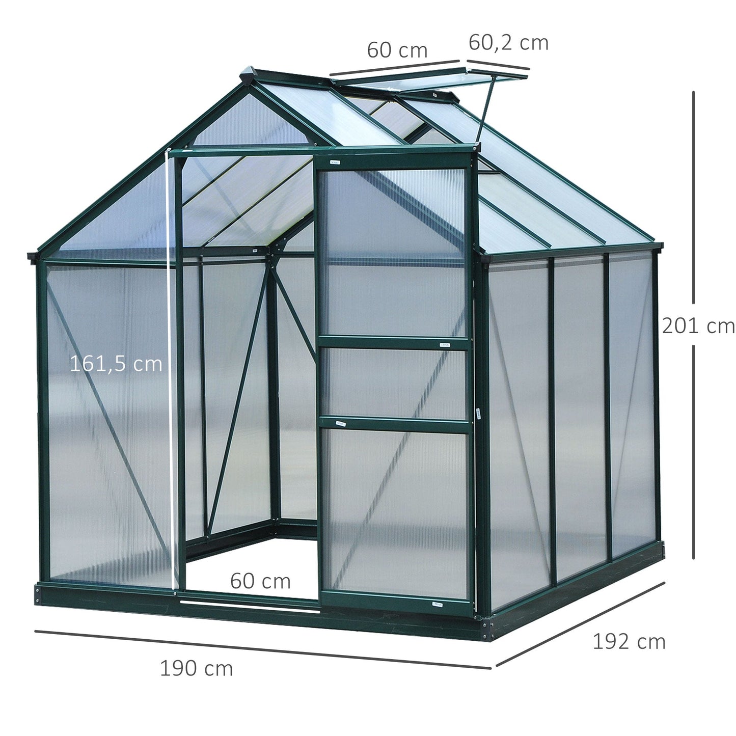 Clear Polycarbonate Greenhouse Large Walk-In Green House Garden Plants Grow Galvanized Base Aluminium Frame w/ Slide Door 6 x 6ft