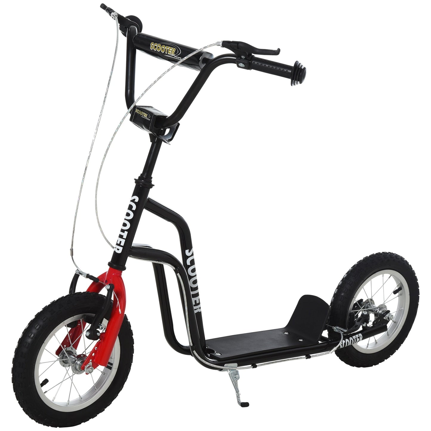 Teen Kids Stunt Scooter Children Kick Scooter Adjustable Handlebar 2 Brakes Ride On 12 Inch Rubber Tyres Black