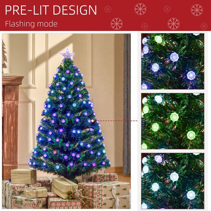 Homcom 5 Foot Pre-Lit Artificial Christmas Tree w/Fibre Optic Decorations LED Light Holiday Home Xmas Decoration Green