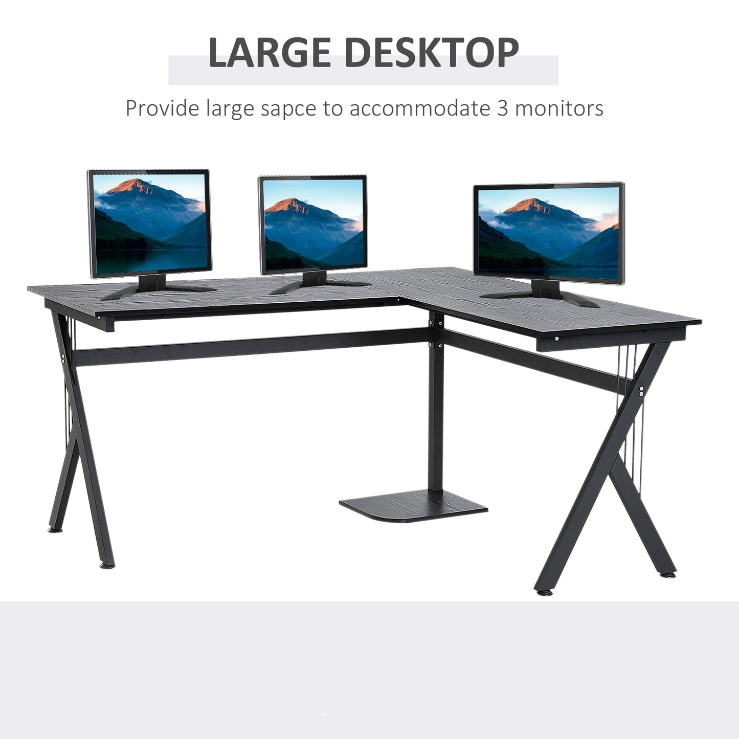 Homcom L-Shaped Corner Computer Desk Laptop Workstation Pc Table Home Office With Cpu Stand Black