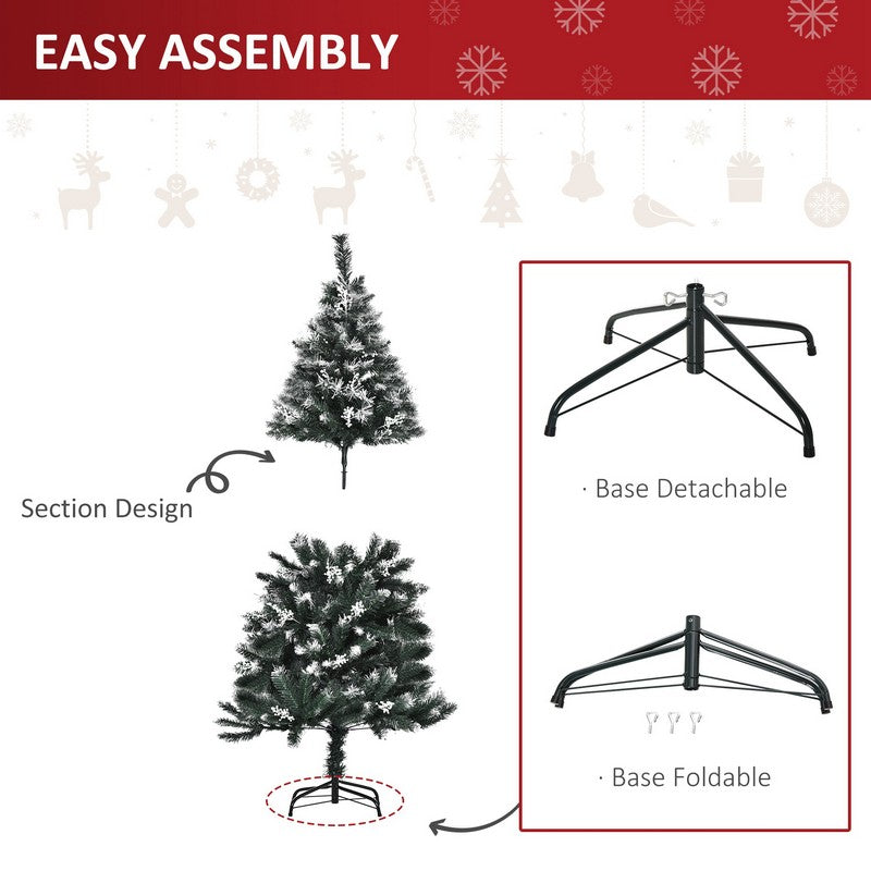 Homcom 5 Foot Artificial Snow-Dipped Christmas Tree Removable Stand with White Berries Star Topper Branch Green