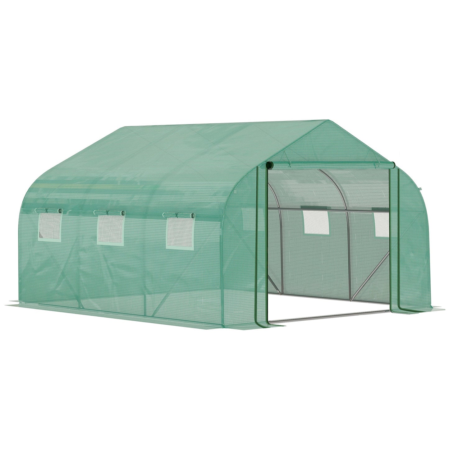 3.47 x 3 x 2m Walk-in Tunnel Greenhouse w/ Roll Up Door and 6 Windows