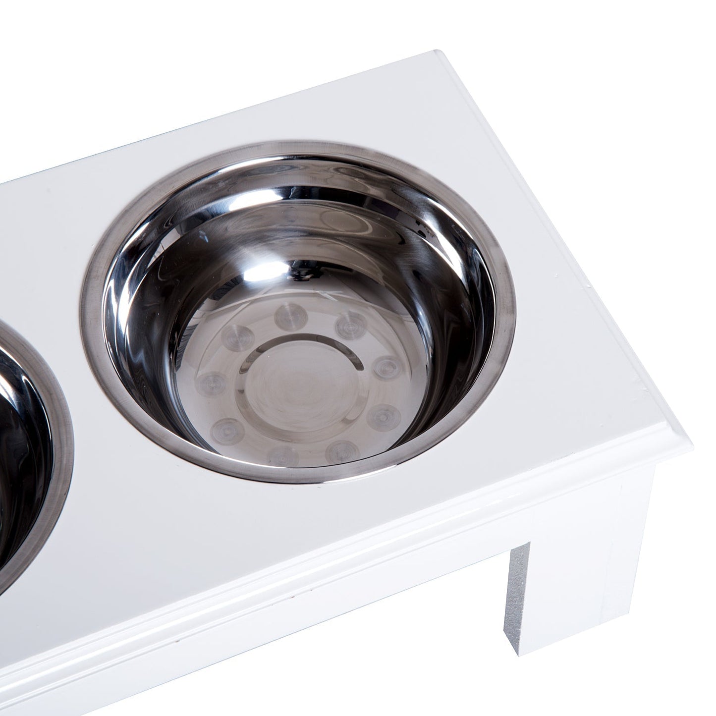 PawHut Stainless Steel Raised Dog Feeding Bowls with Stand Elevated Twin Pet Bowls Water Food Feeder 43.7L x 24W x 15H cm - White