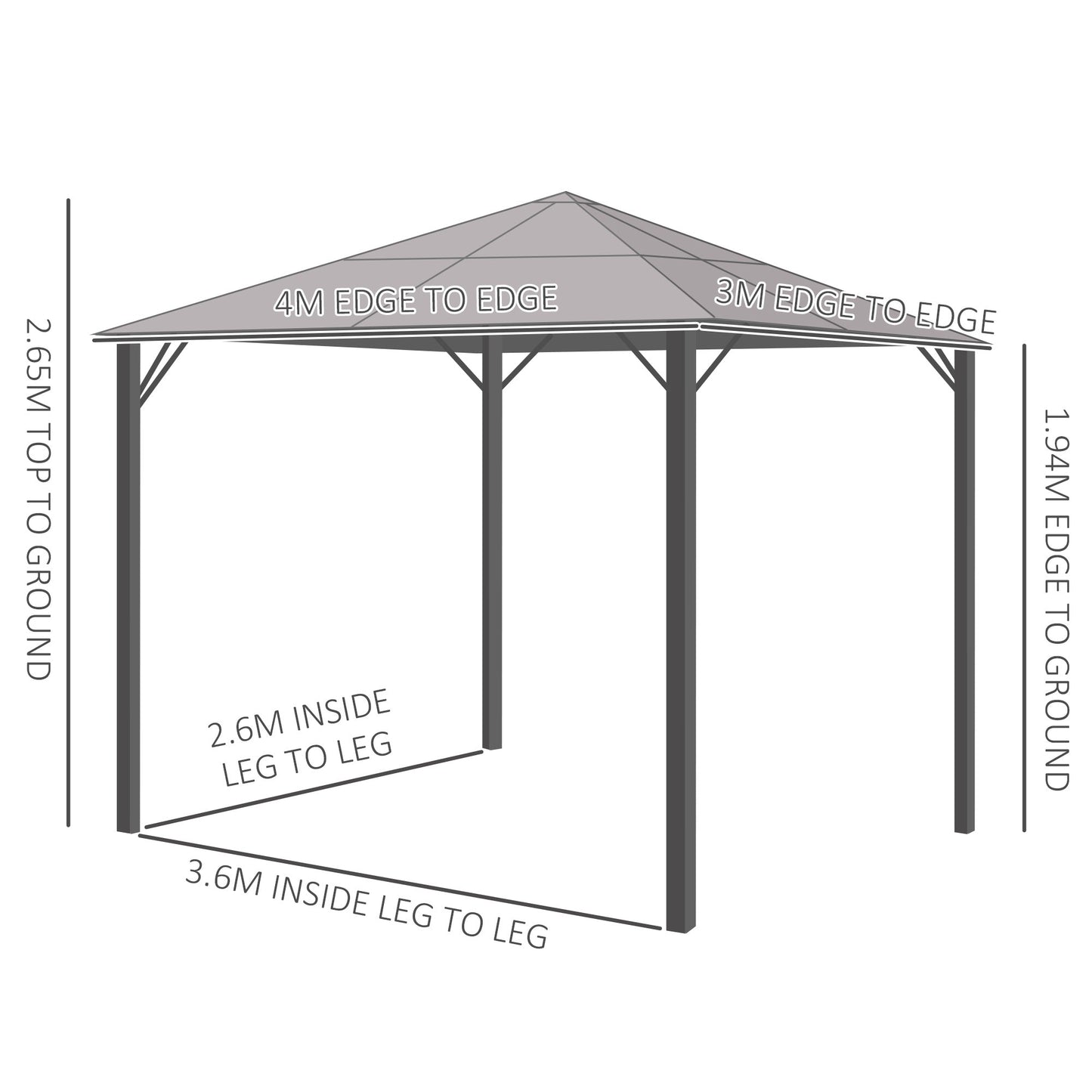 3 x 4m Garden Aluminium Gazebo Hardtop Roof Canopy Marquee Party Tent Patio Outdoor Shelter with Mesh Curtains & Side Walls - Grey