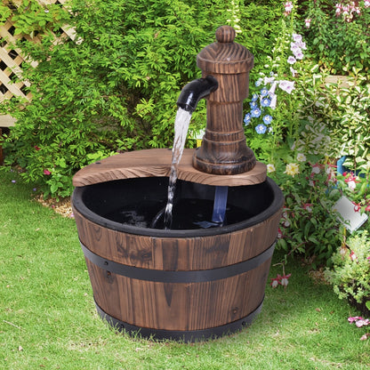 Fir Wood Barrel Pump Fountain W/ Flower Planter