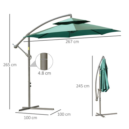 Outsunny 2.7M Garden Banana Parasol Cantilever Umbrella With Crank Handle