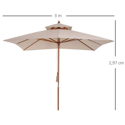 Outsunny Patio Parasol 3x3M Beige Double Tier