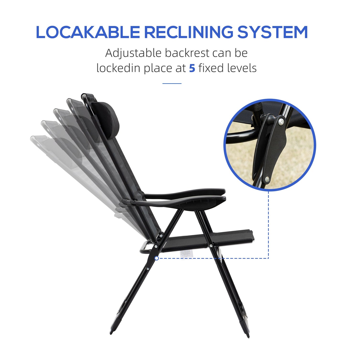 Set of 2 Portable Folding Recliner Outdoor Patio Adjustable Backrest