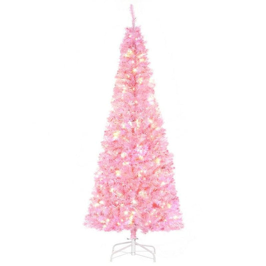 Homcom 6ft Prelit Christmas Tree Artificial - Pink with LED Lights Warm White 618 Tips