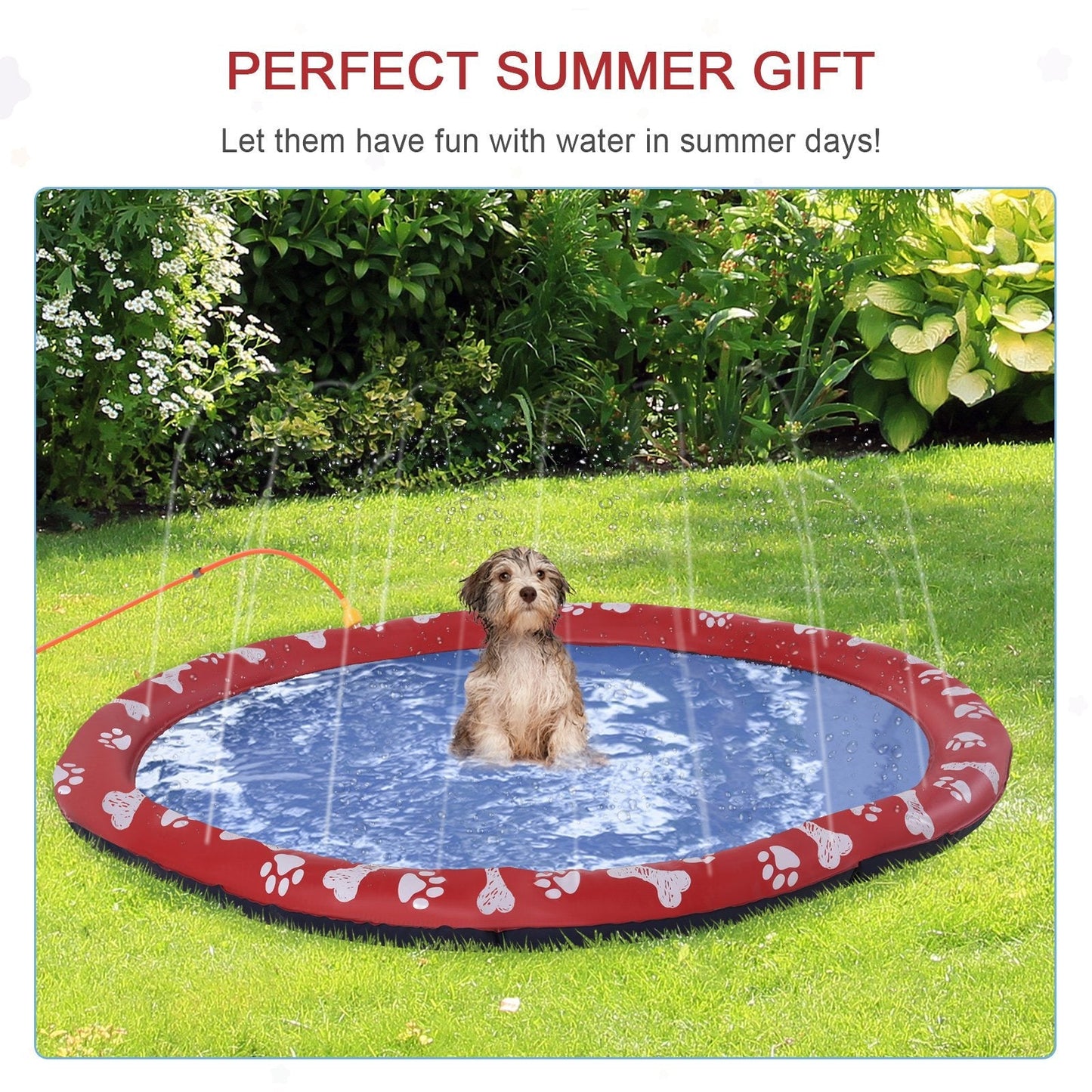 Pawhut 150cm Splash Pad Sprinkler For Pets Dog Bath Pool Water Game Mat Toy Non-Slip Outdoor Backyard Red