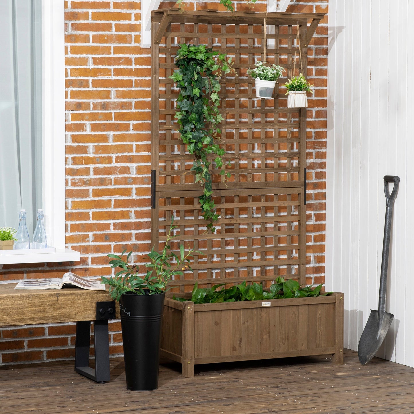 Outsunny Wood Planter with Trellis for Vine Climbing