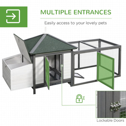 PawHut Chicken Coop with Run Hen House Poultry Coops Cages Pen Outdoor Backyard with Nesting Box 196 x 76 x 97cm Grey