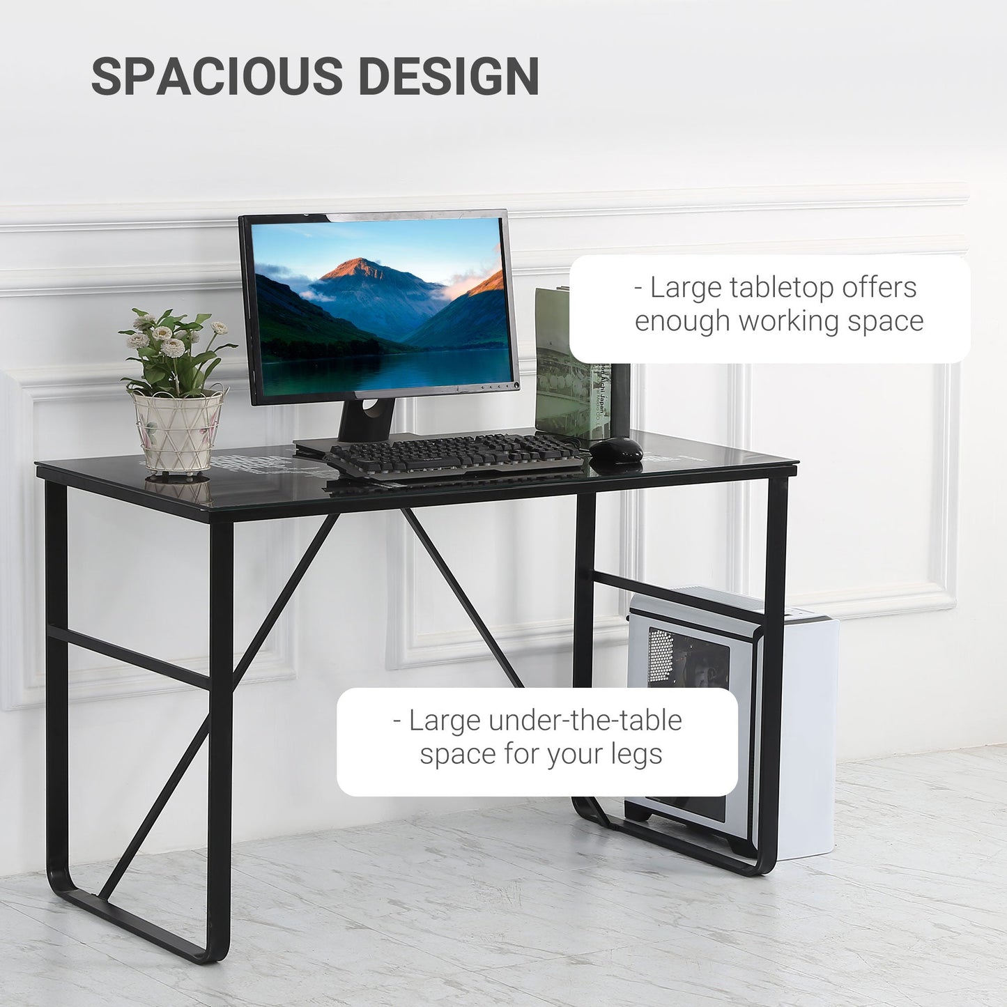 Tempered Glass Top Writing Desk With World Map Printing