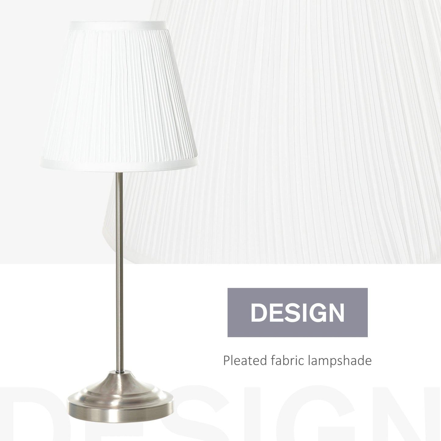 Modern Table Lamp with Pleated Fabric Lampshade and Metal Base