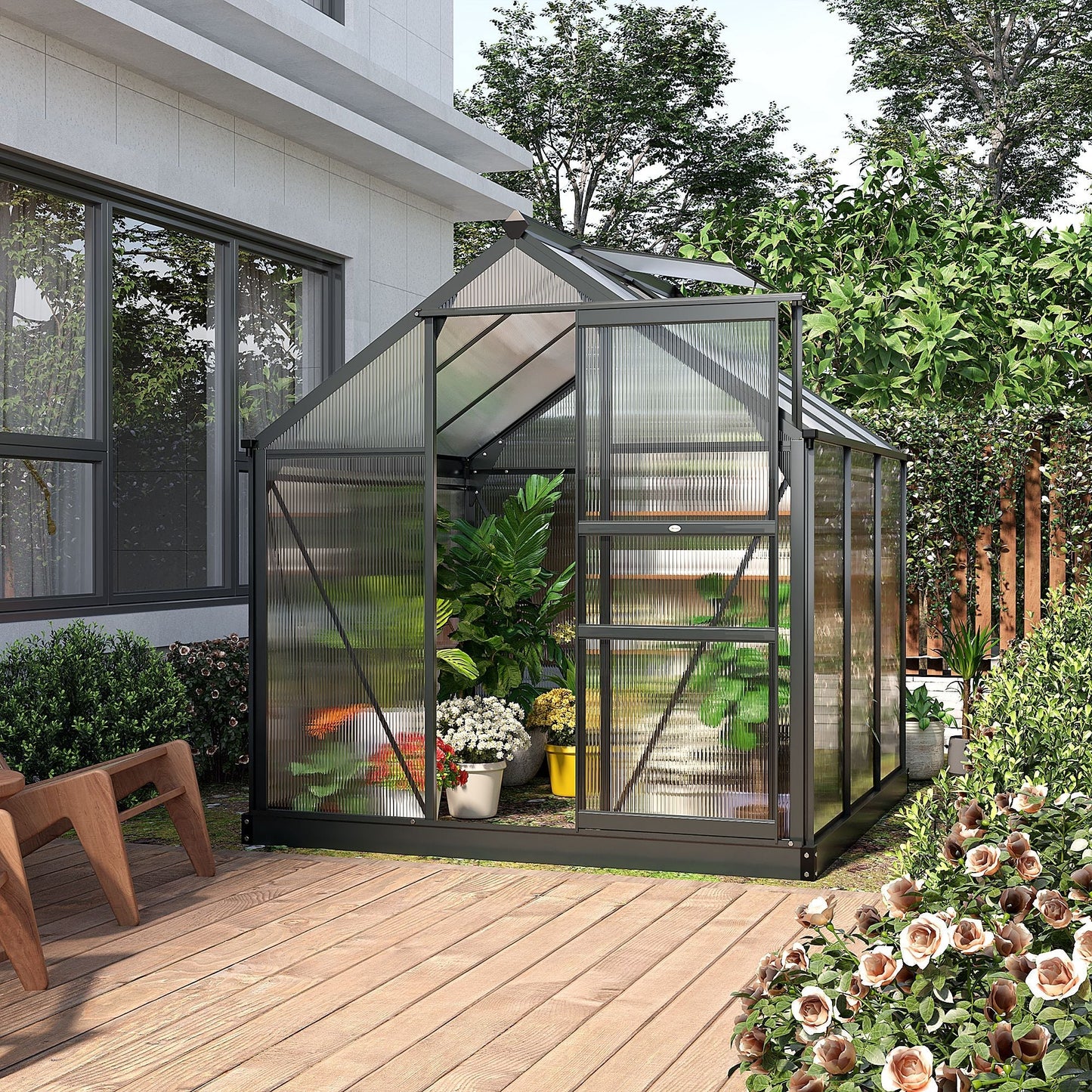 Outsunny Clear Polycarbonate Greenhouse Large Walk-In Green House Garden Plants Grow Galvanized Base Aluminium Frame With Slide Door