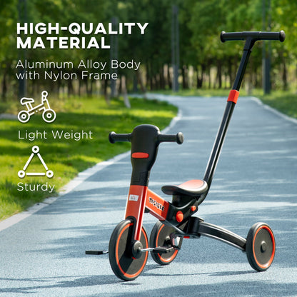 4-In-1 Tricycle For Kids Baby Trike With Adjustable Push Handle Detachable Foot Rest For 18-60 Months Red