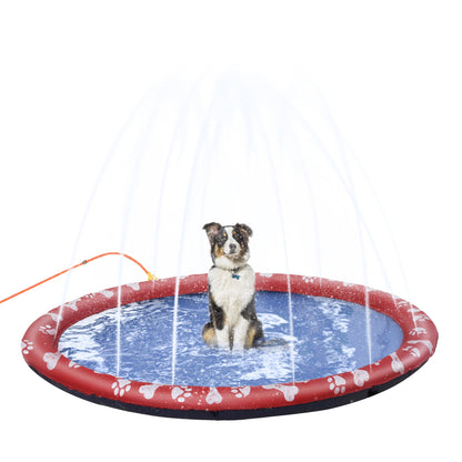 PawHut 170cm Splash Pad Sprinkler for Pets Dog Bath Pool Water Game Mat Toy Non-slip Outdoor Backyard Red