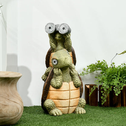 Vivid 2 Tortoises Garden Statue with Solar LED Light