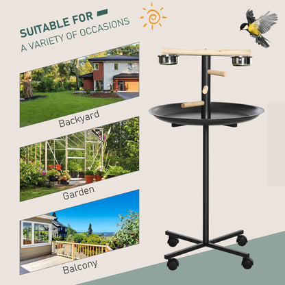 111cm Bird Barh & Feeder Wheeled Stainless Steel & Wood Black by Pawhut