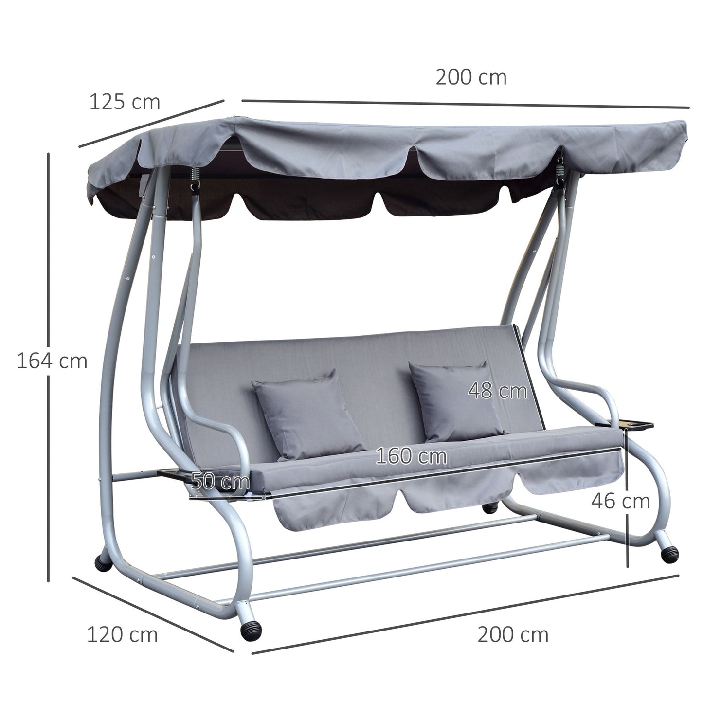 2-in-1 Garden Swing Seat Bed 3 Seater Swing Chair Hammock Bench Bed with Tilting Canopy and 2 Cushions