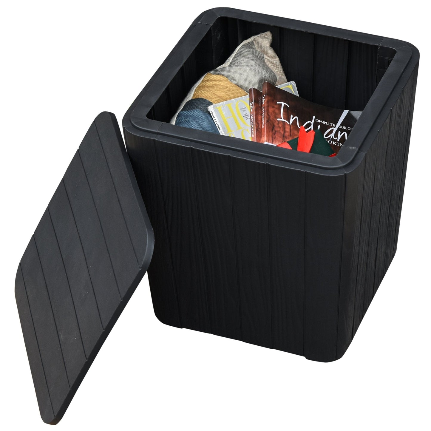 Wood Effect Coffee Table Square Storage Box Garden Furniture Bucket Patio Black