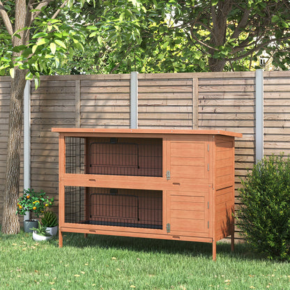 PawHut Double Decker Rabbit Hutch 4FT Guinea Pig Cage with No Leak Trays for Outdoor