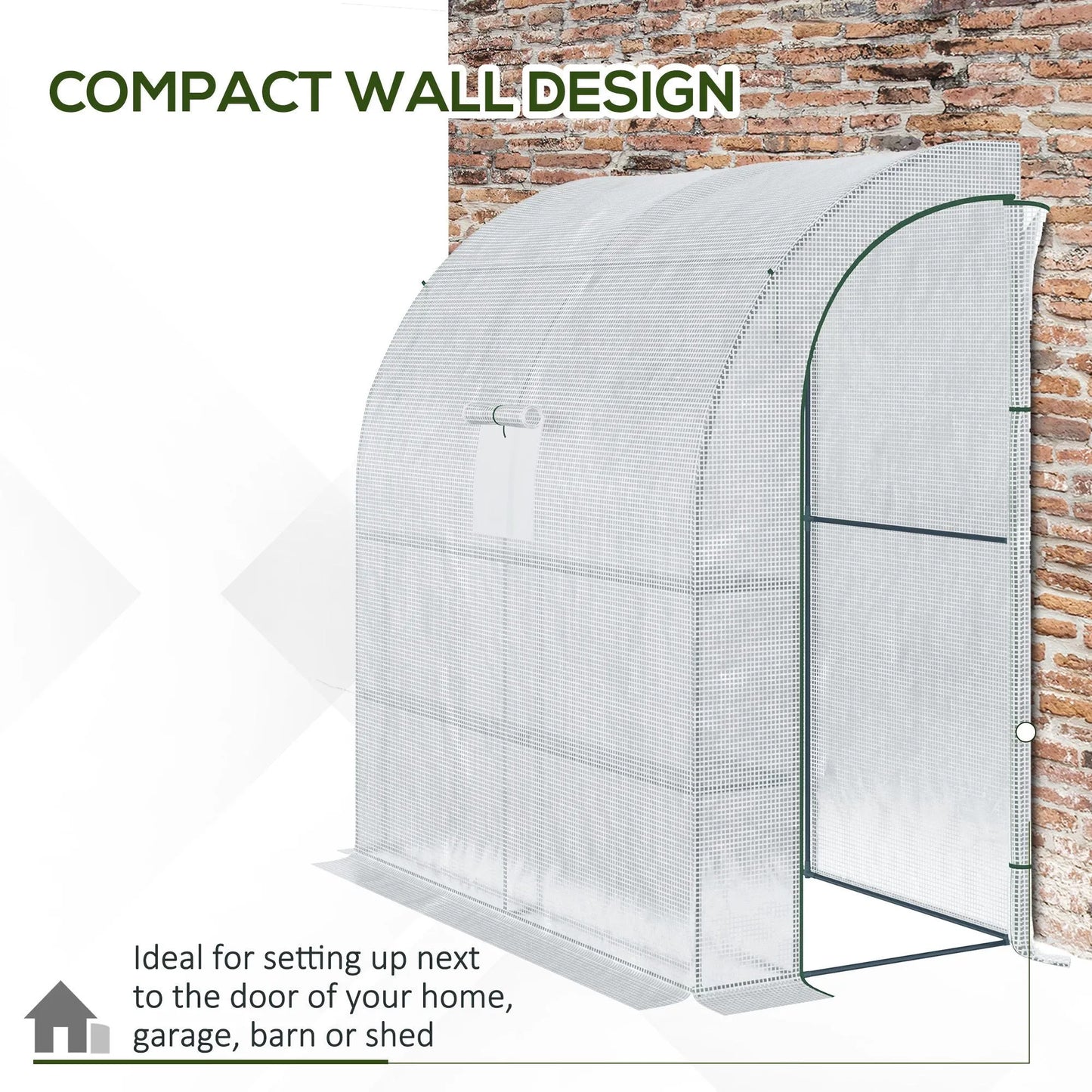 Walk-In Lean to Wall Greenhouse w/Window