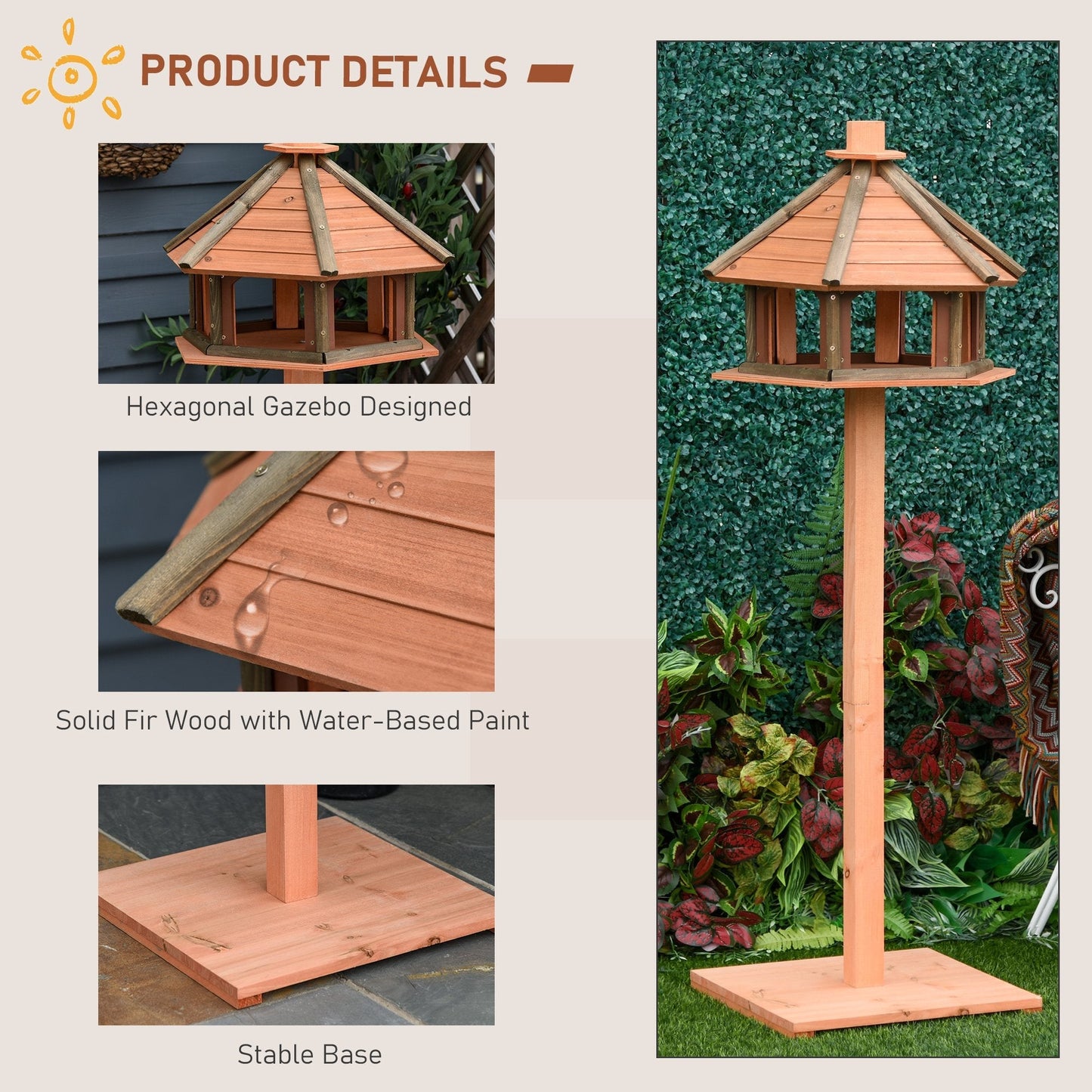 Orient 130cm Bird Feeder Table Natural by Pawhut