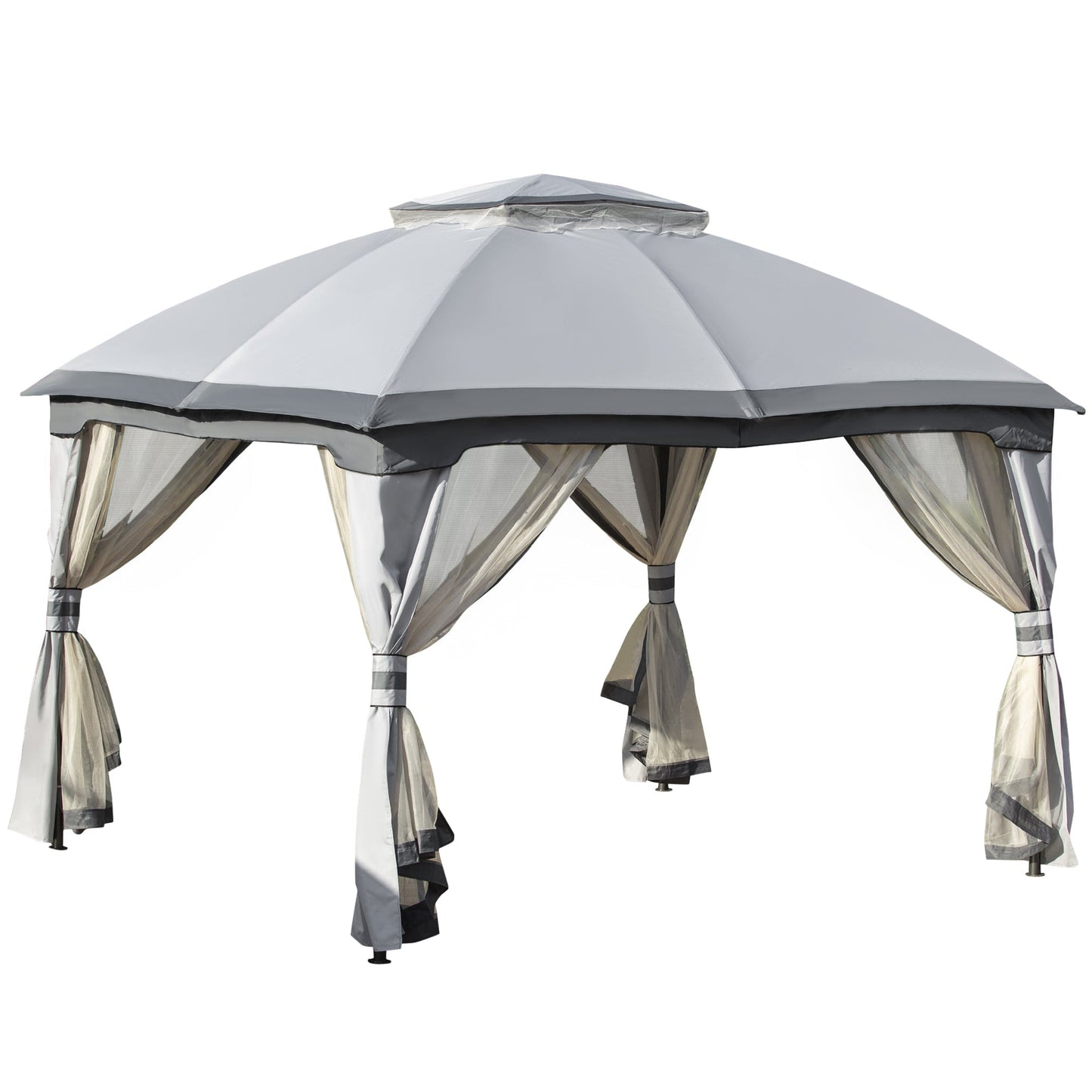 3.7 x 3M Metal Gazebo Canopy Party Tent Garden Patio Shelter with Netting Sidewalls & Double Tiered Roof