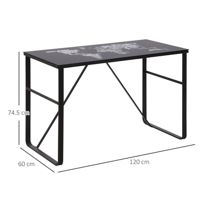 Tempered Glass Top Writing Desk With World Map Printing