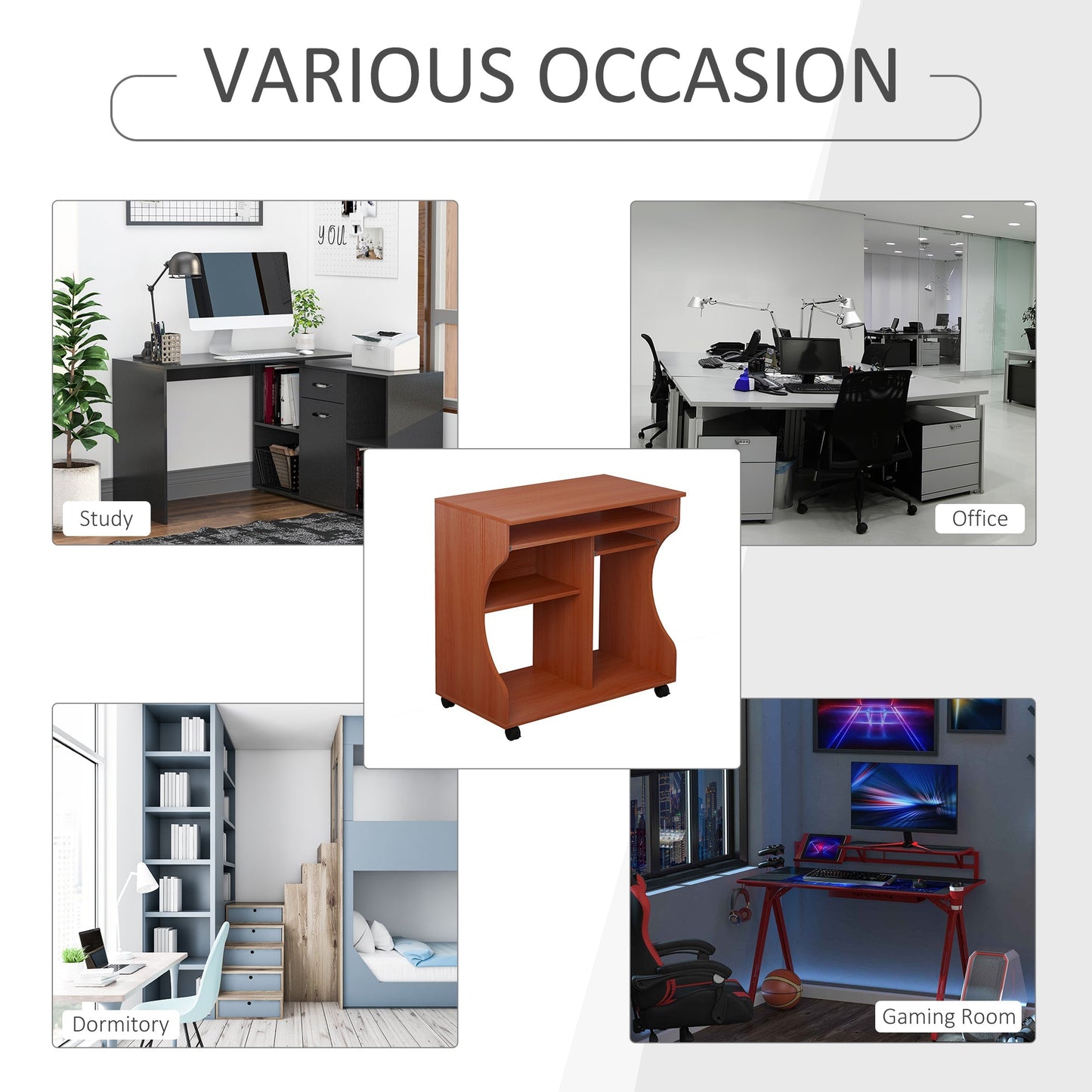 Movable Computer Desk with Sliding Keyboard Tray