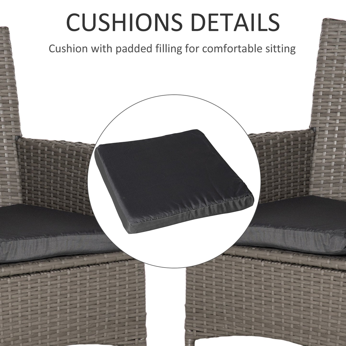 2 PC Outdoor Rattan Armchair Dining Chair Garden Patio Furniture w/ Armrests Cushions Grey