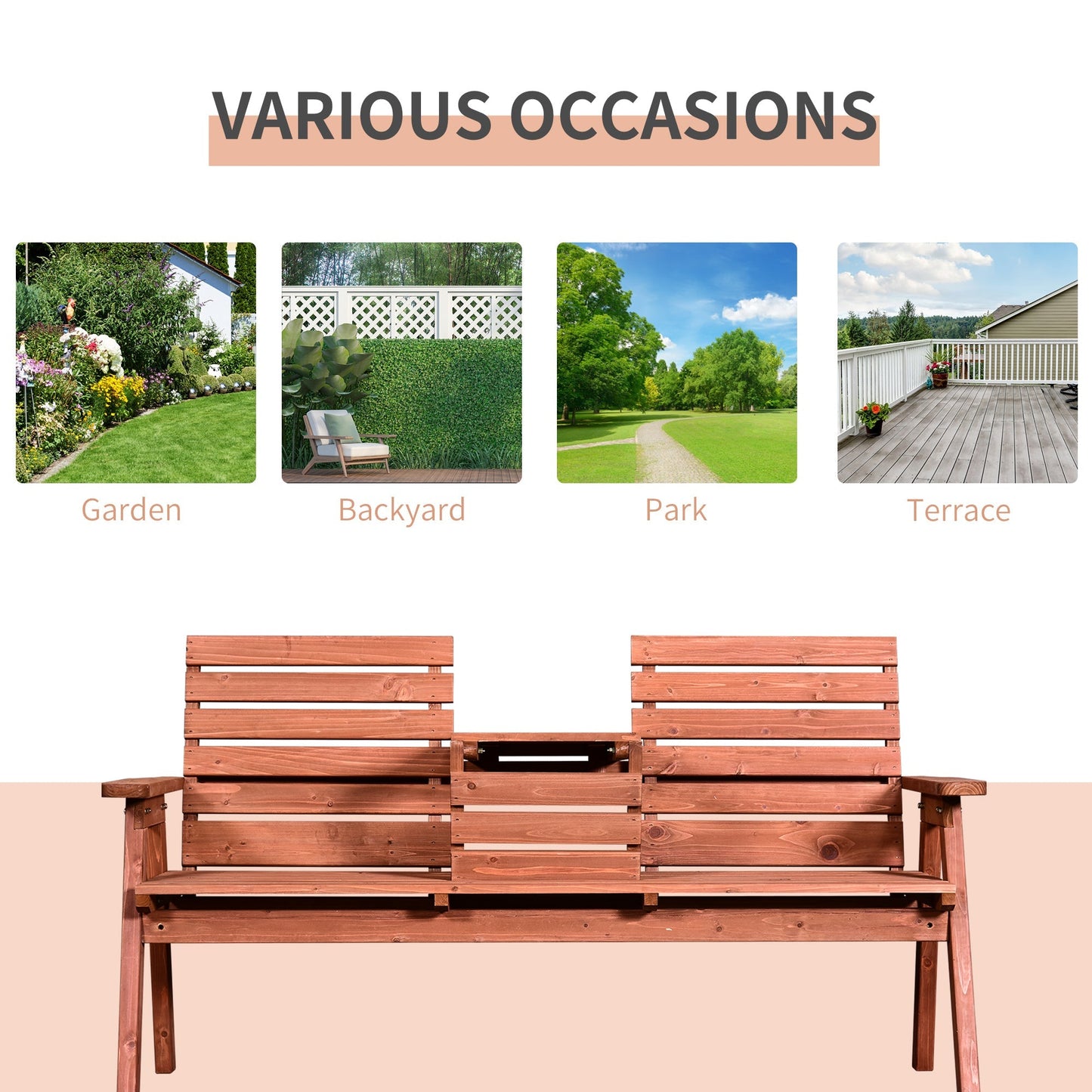 Outsunny Fir Wood Convertible 2 to 3 Seater Outdoor Garden Bench Wood Tone