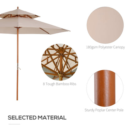 Outsunny 2.7m Patio Double Tier Umbrella Parasol-Beige