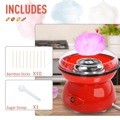 450W Electric Candyfloss Machine Kit Non-Stick Plates Fairground Fun Children Adult Party Gift Home Sweet Metal Body w/ Accessories Red