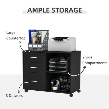 Freestanding Printer Stand Unit Office Desk Side Mobile Storage w/ Wheels 3 Drawers