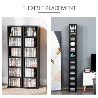 Homcom Set of 2 CD Media Display Shelf Unit Tower Rack w/ Adjustable Shelves Anti-Tipping Bookcase Storage Organiser Home Office Black