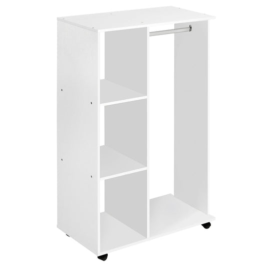 Open Wardrobe with Hanging Rail and Storage Shelves w/Wheels Bedroom-White