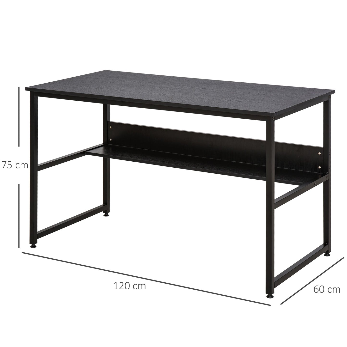 Homcom Computer Desk With Storage Shelf 120 X 60cm Home Office Desk With Metal Frame Study Table Easy Assembly Black