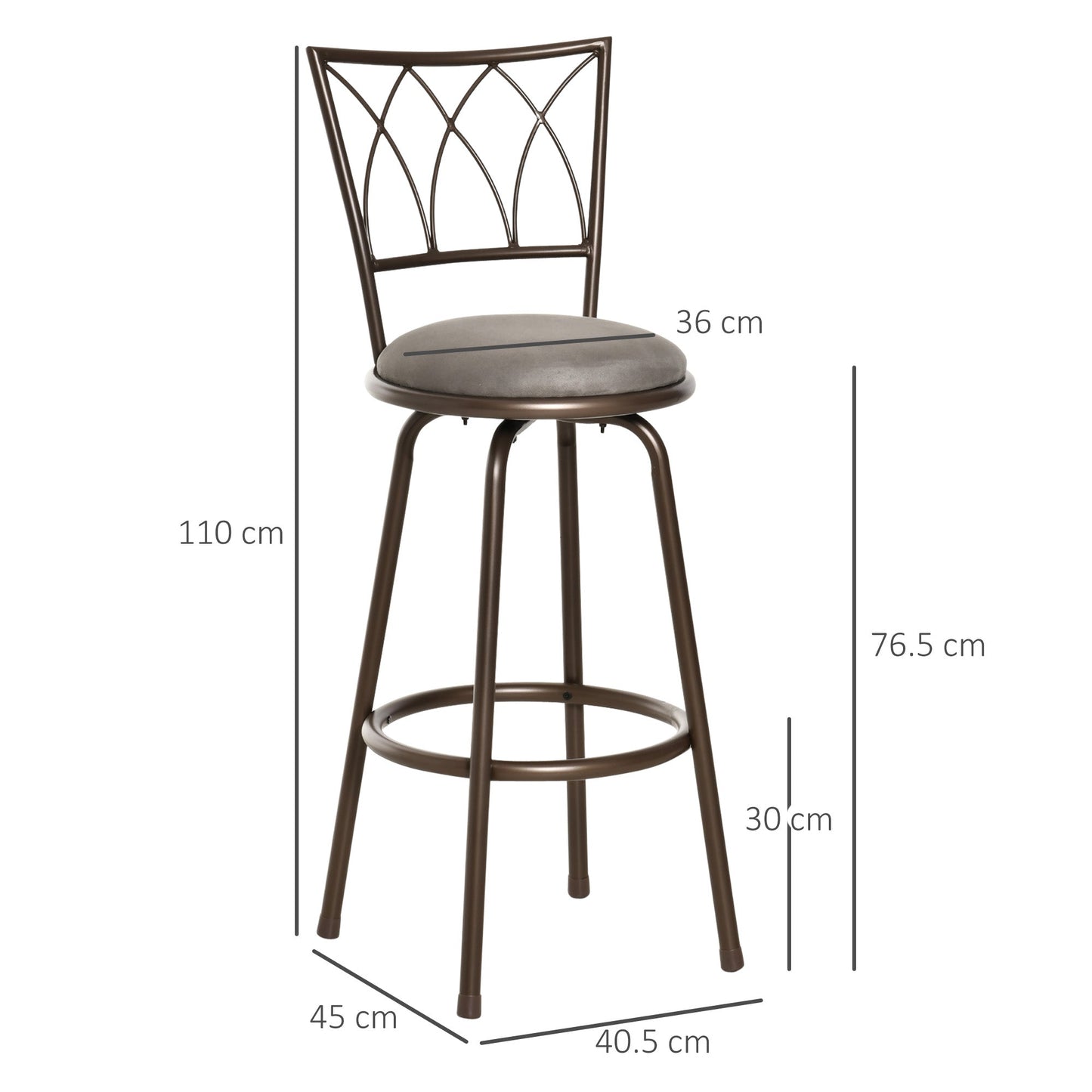 Set of 2 Bar Chairs Swivel Armless Upholstered Metal Frame Barstools with Backrest & Footrest