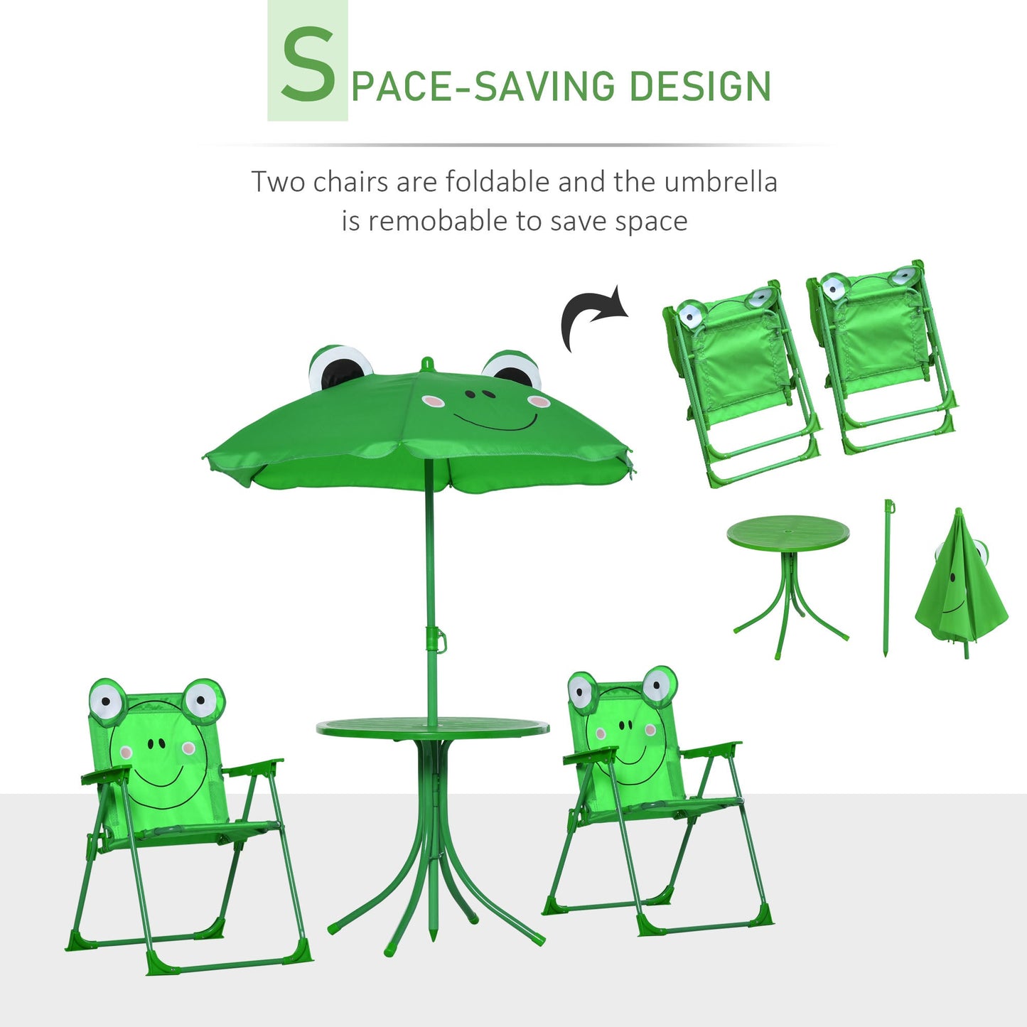 Kids Picnic Table and Chair Set Frog w/ Removable Adjustable Umbrella