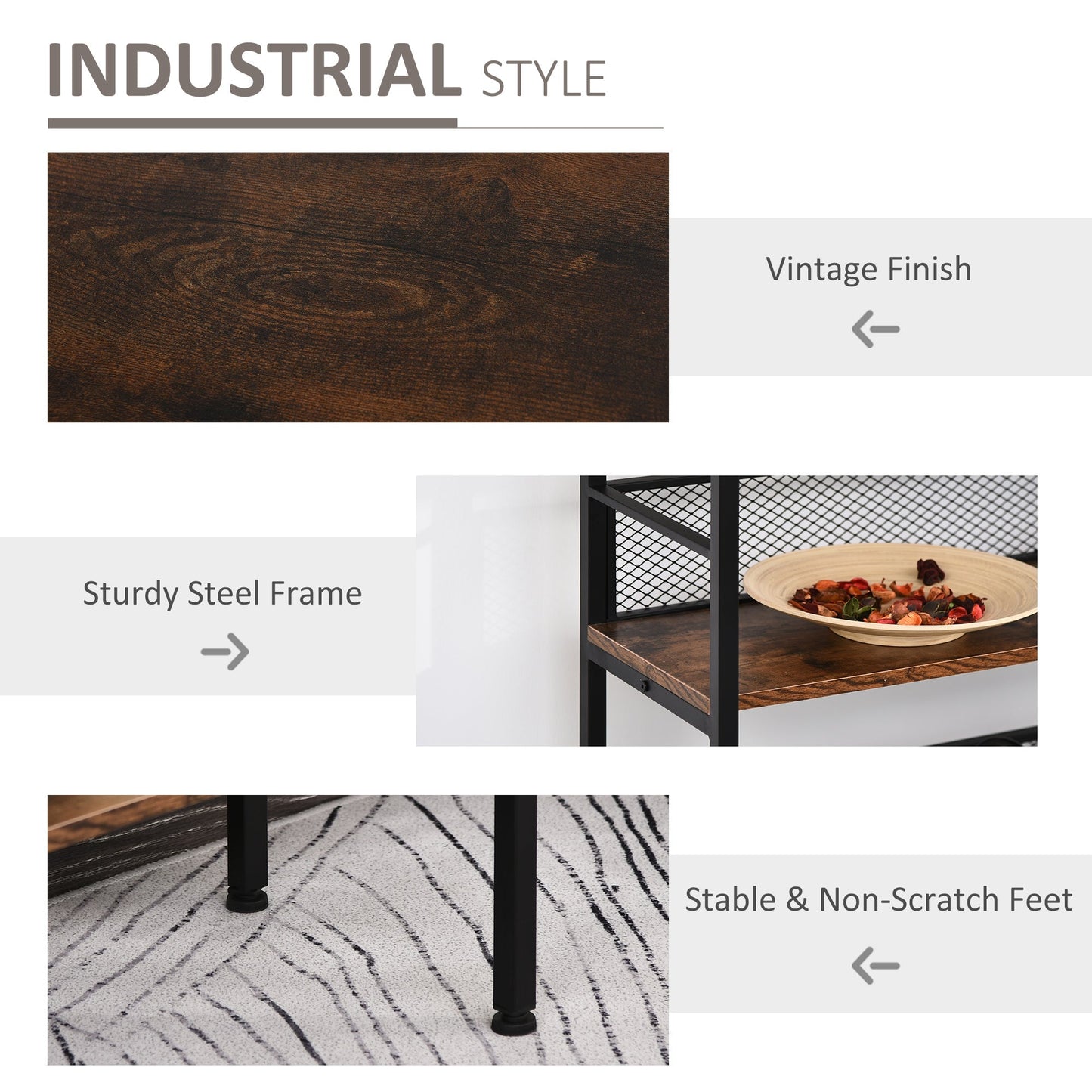 Industrial-Style Three Tier Shelf