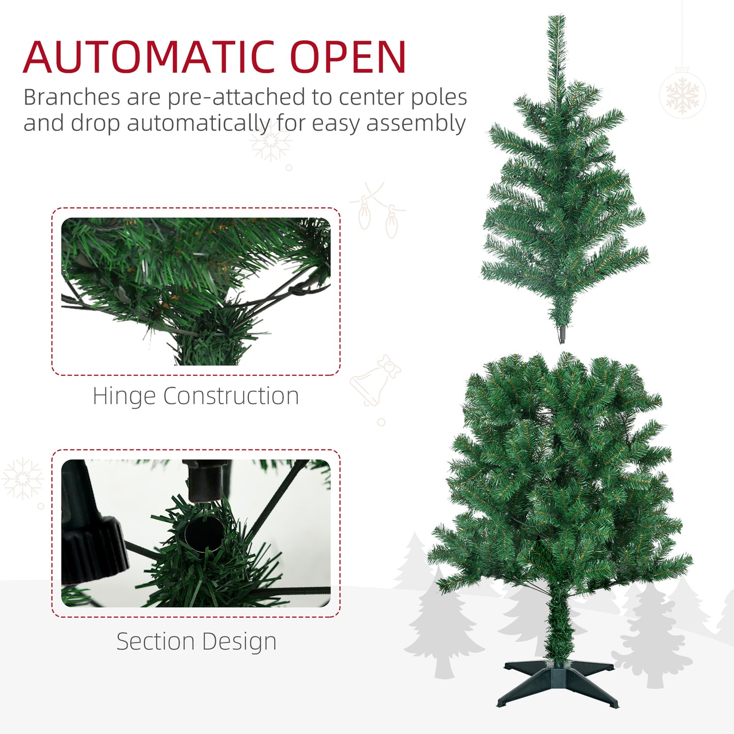 5ft Decorated Christmas Tree Artificial - with LED Lights Warm White 360 Tips