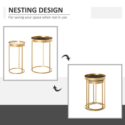 Homcom Set Of 2 Nesting Coffee Tables With Gold Metal Base