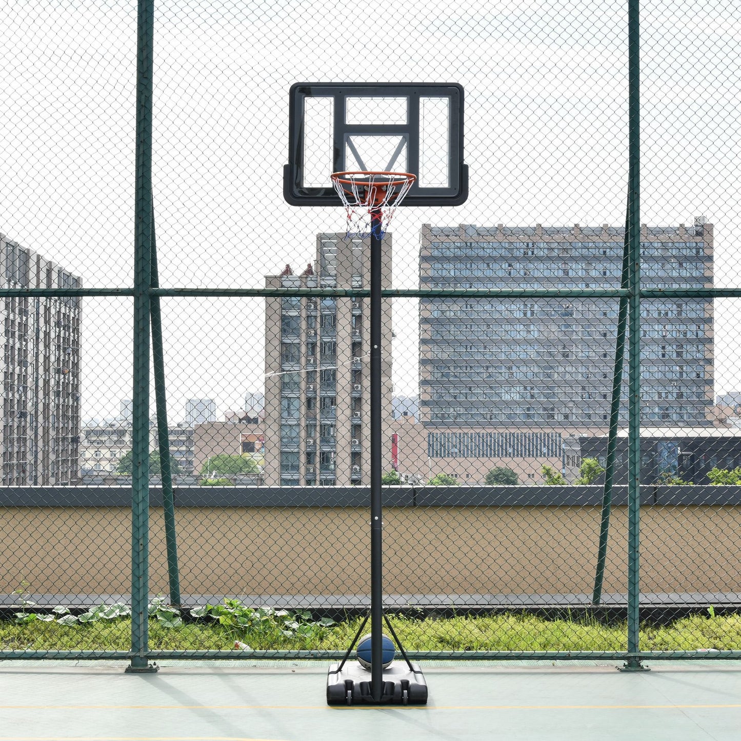 Portable Basketball Hoop Stand 231-305cm Height Adjustable w/ Moving Wheels