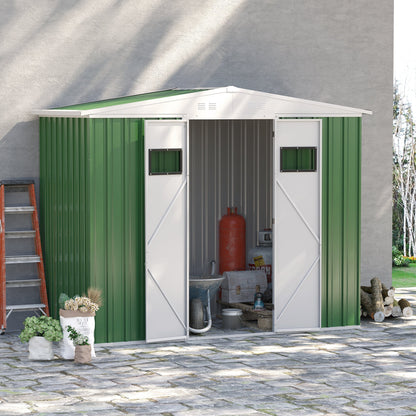 Galvanised 8 x 4' Double Door Apex Garden Shed Lockable Steel Green by Steadfast