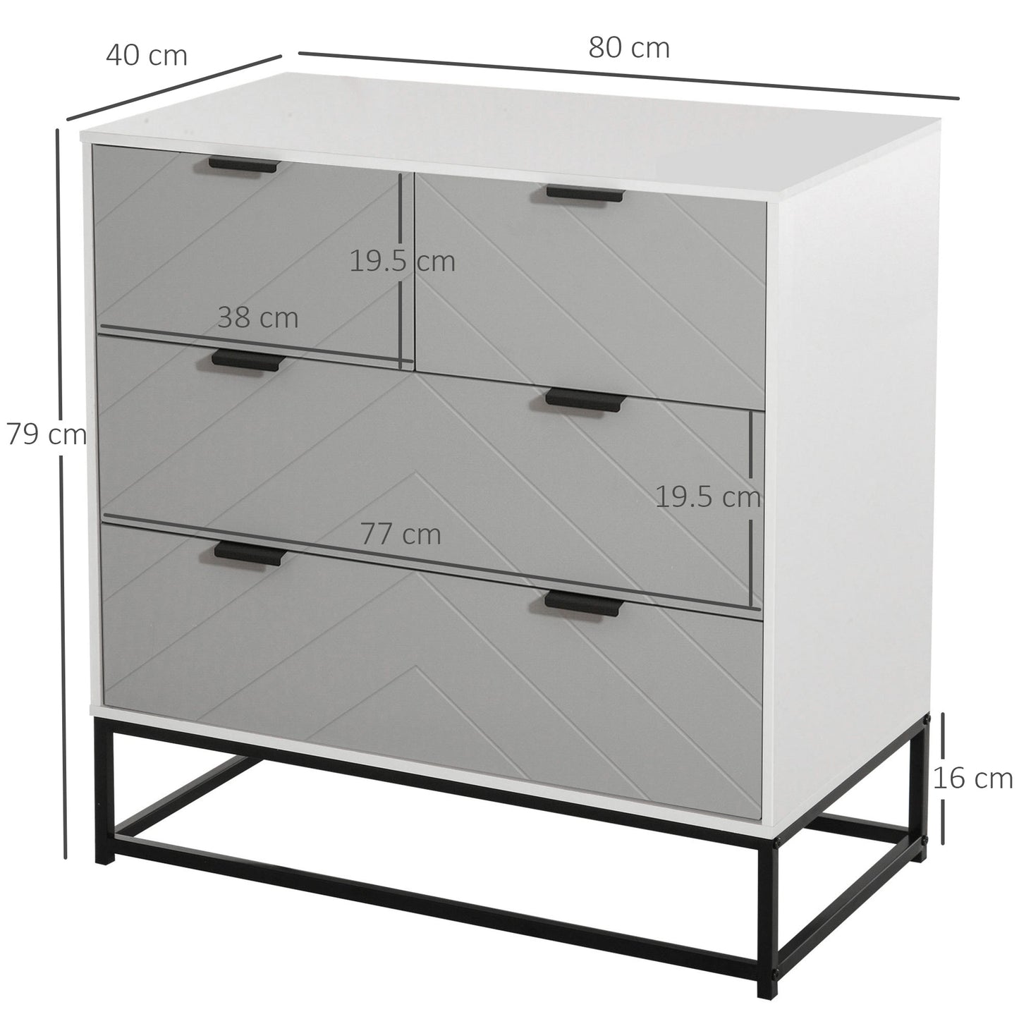 Homcom Chest of Drawers with Metal Handles Freestanding Dresser for Bedroom